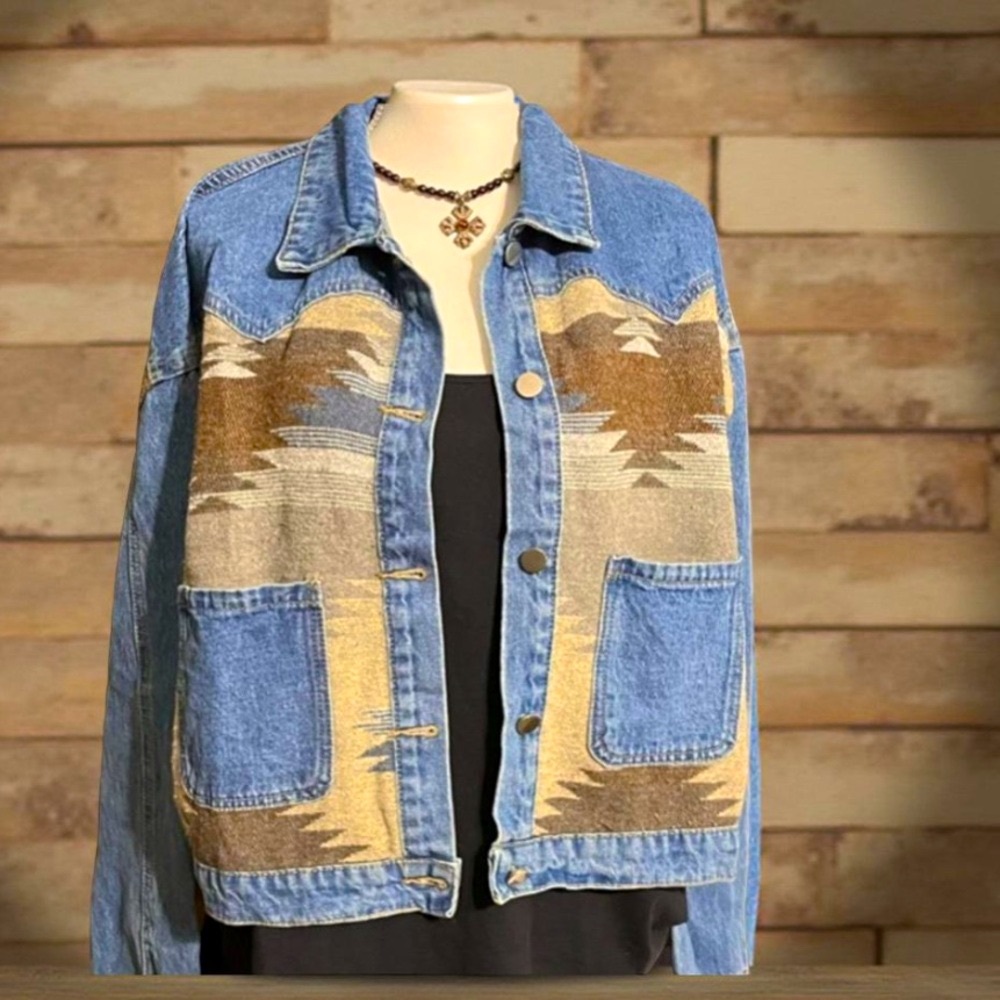 Denim jacket Aztec Pattern Jacket Aztec Patterned Design New Boutique - Picture 5 of 14